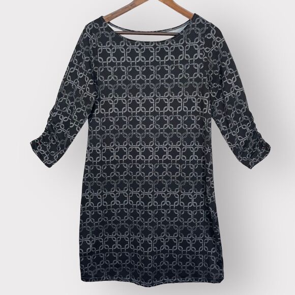 Soybu Activewear Dress Women M Black Pullover Geometric Link Ruched‎ 3/4 Sleeve - Picture 1 of 9